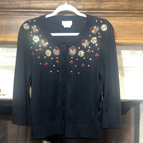 Kate Spade Kati Jewel Embellished Black Cardigan Sweater - Picture 2 of 15
